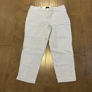 Talbots Pants Womens 12 Blue White Perfect Crop Seersucker Striped Ankle Capri